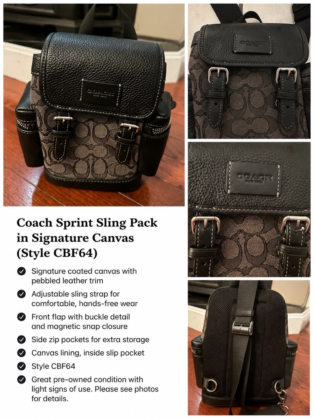 Coach Signature Canvas Sling Pack in Black and Brown